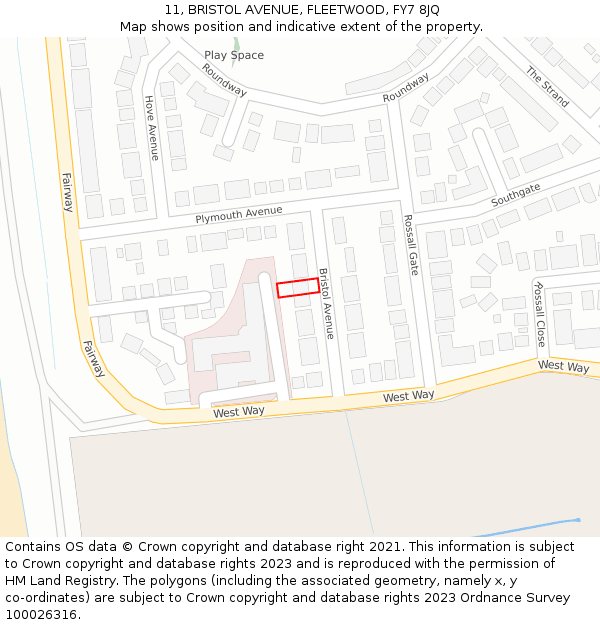 11, BRISTOL AVENUE, FLEETWOOD, FY7 8JQ: Location map and indicative extent of plot