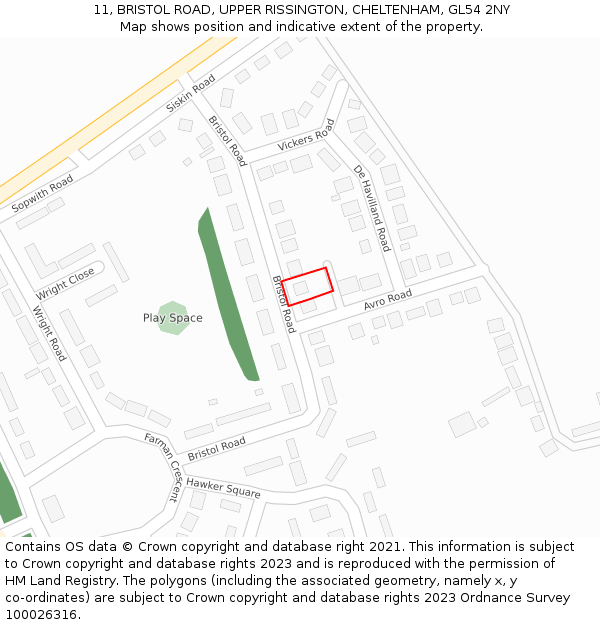 11, BRISTOL ROAD, UPPER RISSINGTON, CHELTENHAM, GL54 2NY: Location map and indicative extent of plot