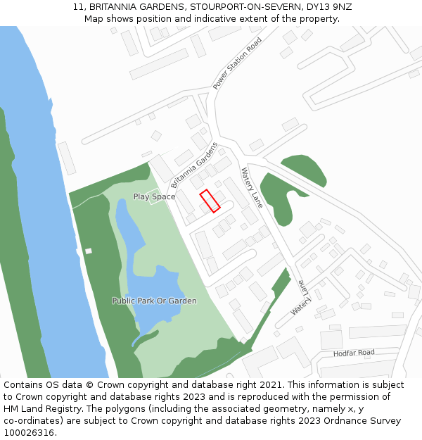 11, BRITANNIA GARDENS, STOURPORT-ON-SEVERN, DY13 9NZ: Location map and indicative extent of plot