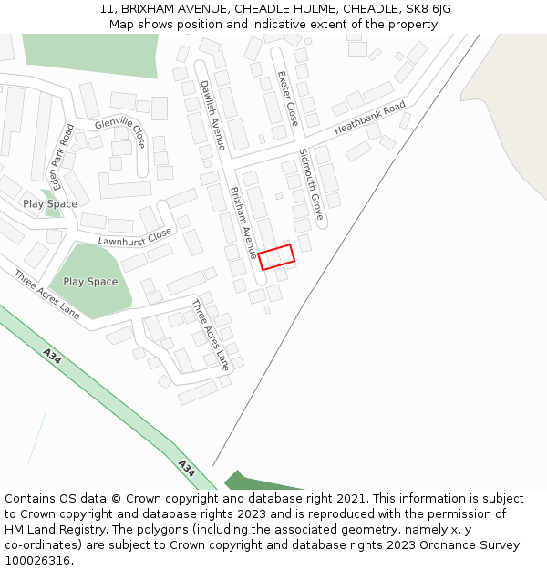 11, BRIXHAM AVENUE, CHEADLE HULME, CHEADLE, SK8 6JG: Location map and indicative extent of plot