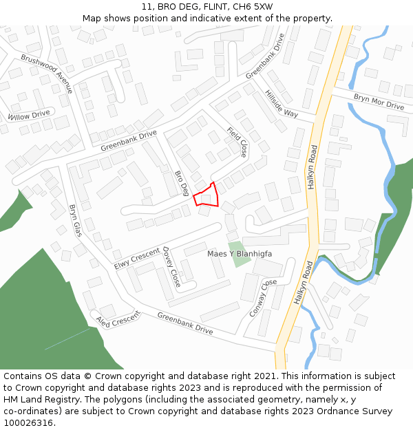 11, BRO DEG, FLINT, CH6 5XW: Location map and indicative extent of plot