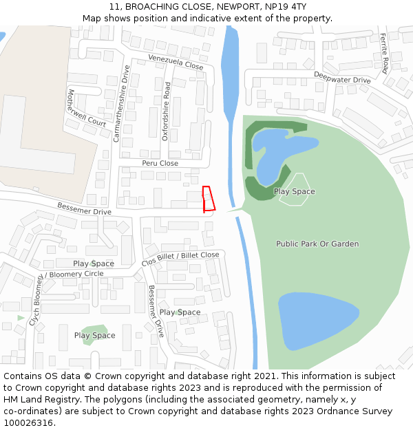 11, BROACHING CLOSE, NEWPORT, NP19 4TY: Location map and indicative extent of plot