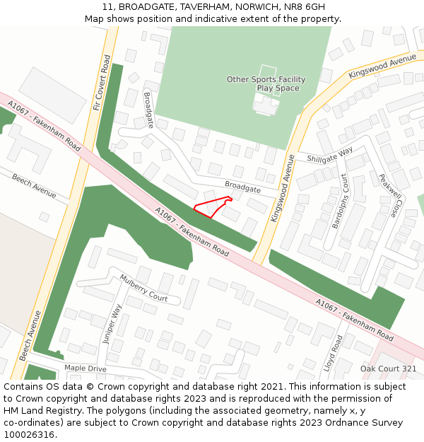 11, BROADGATE, TAVERHAM, NORWICH, NR8 6GH: Location map and indicative extent of plot