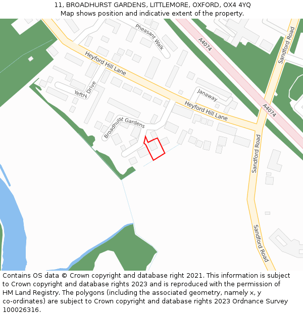 11, BROADHURST GARDENS, LITTLEMORE, OXFORD, OX4 4YQ: Location map and indicative extent of plot