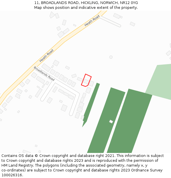 11, BROADLANDS ROAD, HICKLING, NORWICH, NR12 0YG: Location map and indicative extent of plot