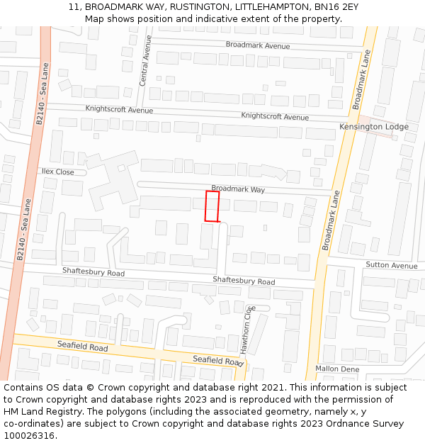 11, BROADMARK WAY, RUSTINGTON, LITTLEHAMPTON, BN16 2EY: Location map and indicative extent of plot