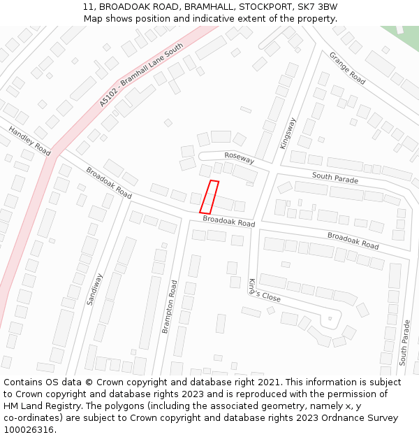 11, BROADOAK ROAD, BRAMHALL, STOCKPORT, SK7 3BW: Location map and indicative extent of plot