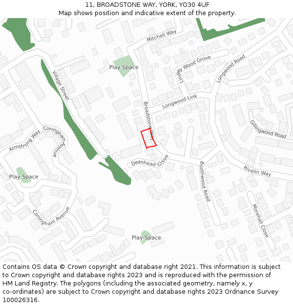 11, BROADSTONE WAY, YORK, YO30 4UF: Location map and indicative extent of plot