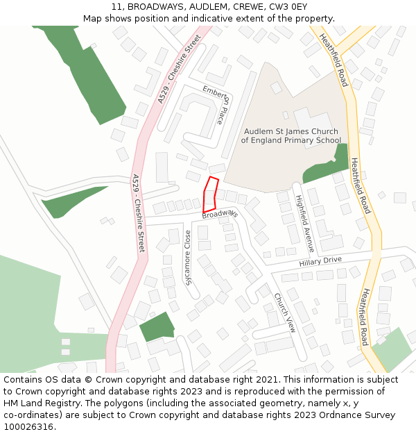 11, BROADWAYS, AUDLEM, CREWE, CW3 0EY: Location map and indicative extent of plot