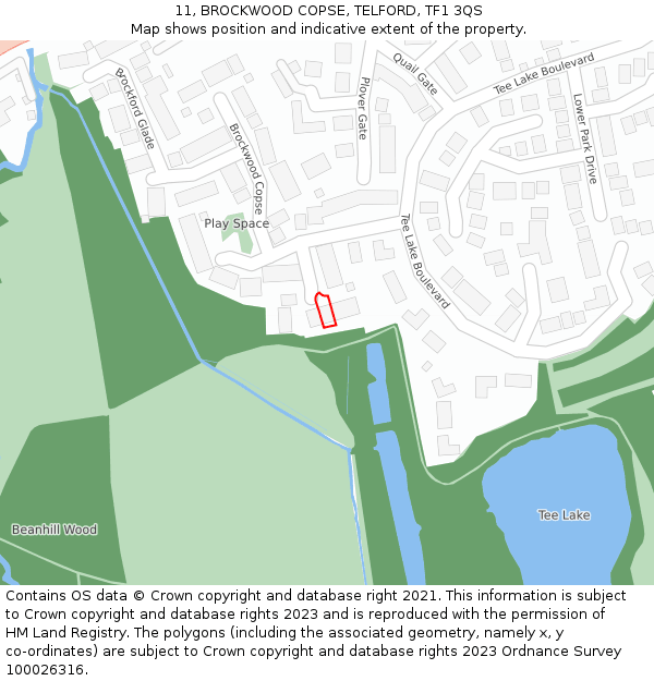 11, BROCKWOOD COPSE, TELFORD, TF1 3QS: Location map and indicative extent of plot