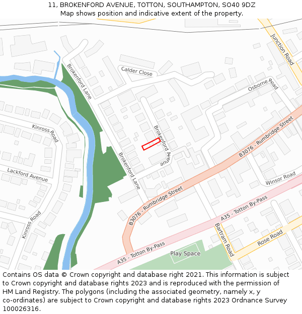 11, BROKENFORD AVENUE, TOTTON, SOUTHAMPTON, SO40 9DZ: Location map and indicative extent of plot