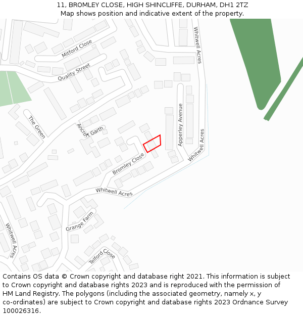 11, BROMLEY CLOSE, HIGH SHINCLIFFE, DURHAM, DH1 2TZ: Location map and indicative extent of plot