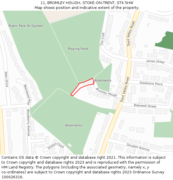 11, BROMLEY HOUGH, STOKE-ON-TRENT, ST4 5HW: Location map and indicative extent of plot