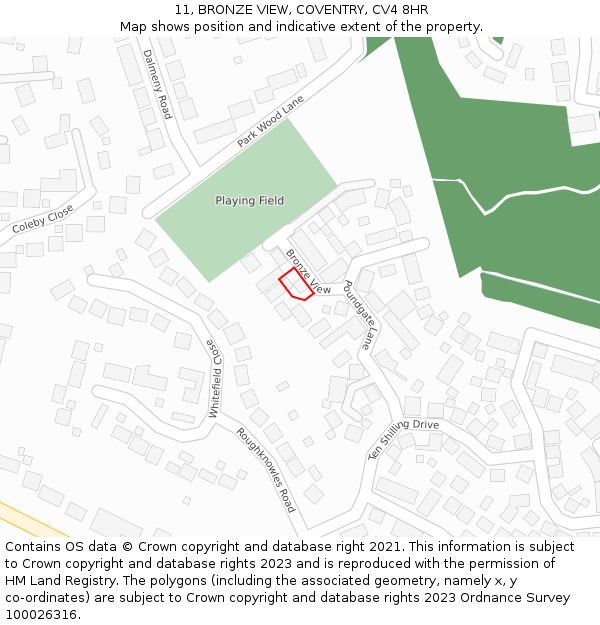 11, BRONZE VIEW, COVENTRY, CV4 8HR: Location map and indicative extent of plot