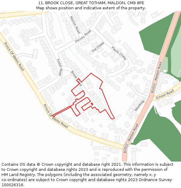 11, BROOK CLOSE, GREAT TOTHAM, MALDON, CM9 8PE: Location map and indicative extent of plot