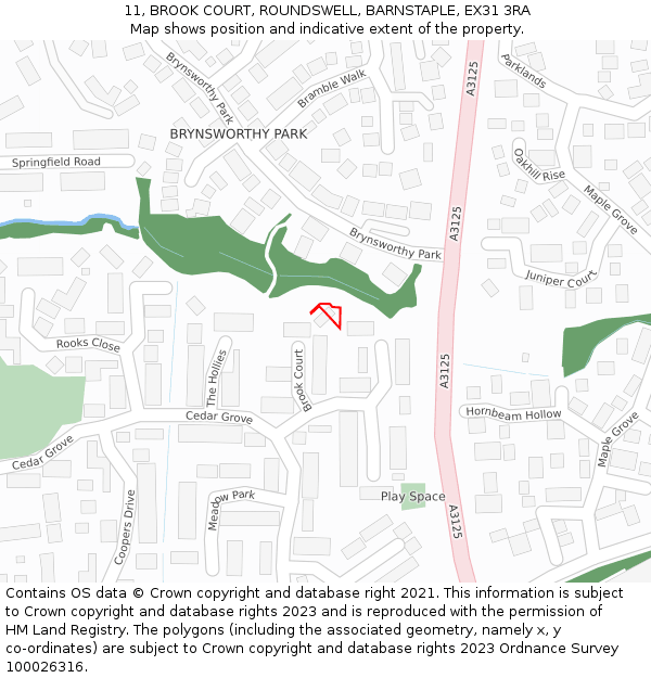 11, BROOK COURT, ROUNDSWELL, BARNSTAPLE, EX31 3RA: Location map and indicative extent of plot