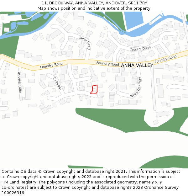 11, BROOK WAY, ANNA VALLEY, ANDOVER, SP11 7RY: Location map and indicative extent of plot