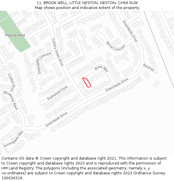 11, BROOK WELL, LITTLE NESTON, NESTON, CH64 0UW: Location map and indicative extent of plot
