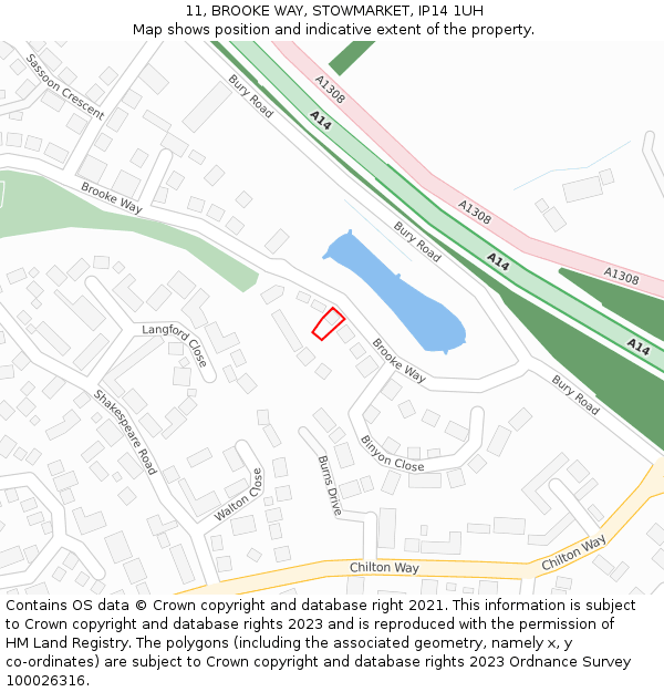 11, BROOKE WAY, STOWMARKET, IP14 1UH: Location map and indicative extent of plot