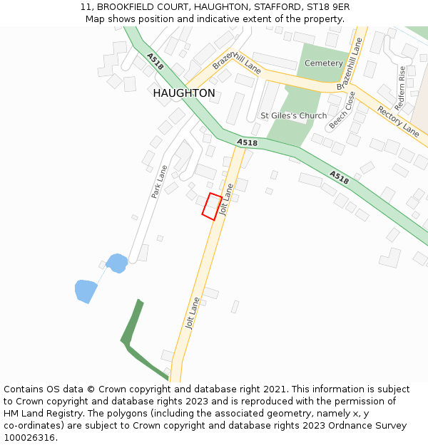 11, BROOKFIELD COURT, HAUGHTON, STAFFORD, ST18 9ER: Location map and indicative extent of plot