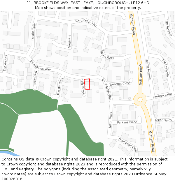 11, BROOKFIELDS WAY, EAST LEAKE, LOUGHBOROUGH, LE12 6HD: Location map and indicative extent of plot