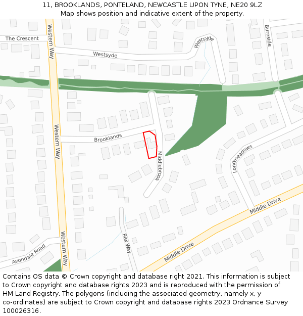 11, BROOKLANDS, PONTELAND, NEWCASTLE UPON TYNE, NE20 9LZ: Location map and indicative extent of plot