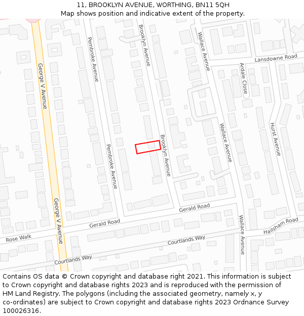 11, BROOKLYN AVENUE, WORTHING, BN11 5QH: Location map and indicative extent of plot