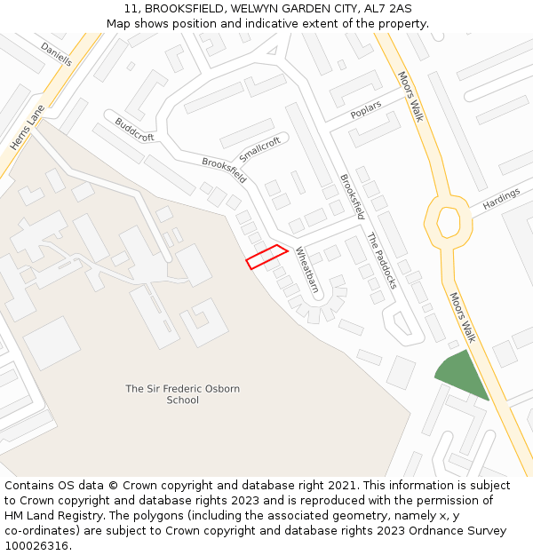 11, BROOKSFIELD, WELWYN GARDEN CITY, AL7 2AS: Location map and indicative extent of plot