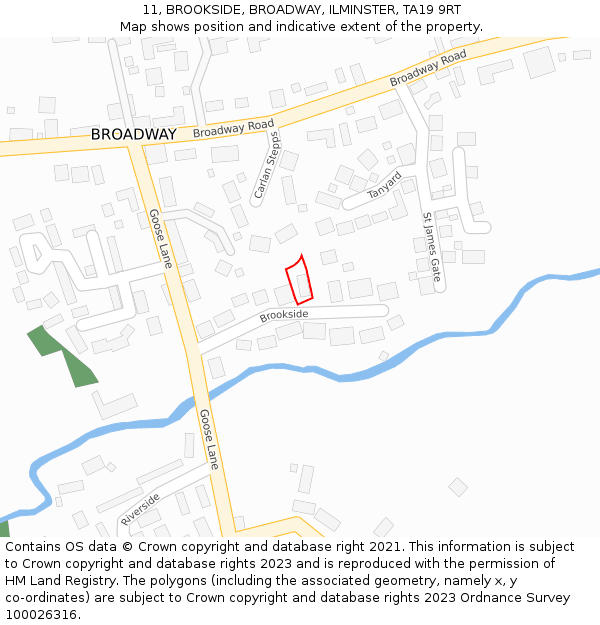 11, BROOKSIDE, BROADWAY, ILMINSTER, TA19 9RT: Location map and indicative extent of plot