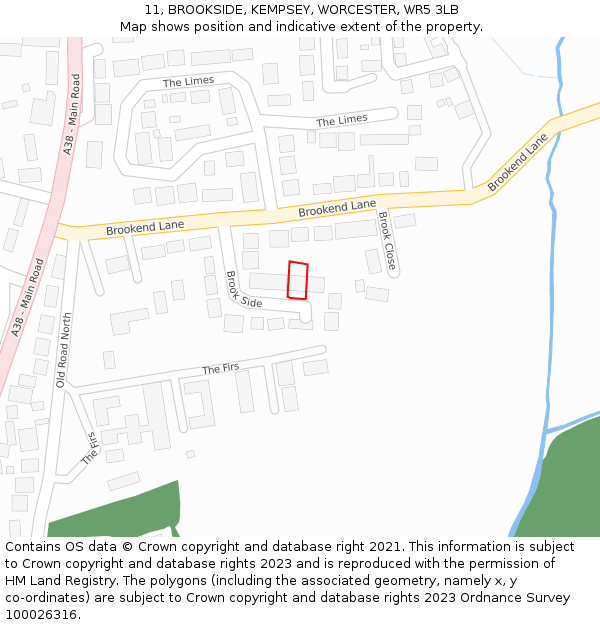 11, BROOKSIDE, KEMPSEY, WORCESTER, WR5 3LB: Location map and indicative extent of plot