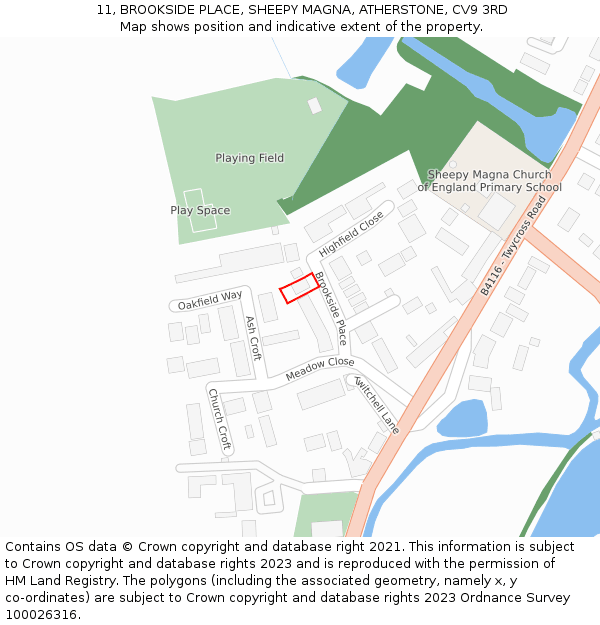 11, BROOKSIDE PLACE, SHEEPY MAGNA, ATHERSTONE, CV9 3RD: Location map and indicative extent of plot