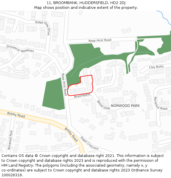 11, BROOMBANK, HUDDERSFIELD, HD2 2DJ: Location map and indicative extent of plot