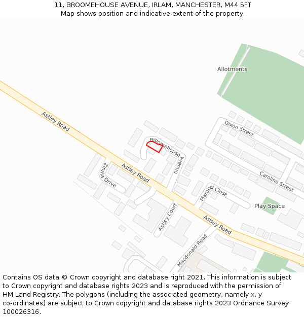 11, BROOMEHOUSE AVENUE, IRLAM, MANCHESTER, M44 5FT: Location map and indicative extent of plot