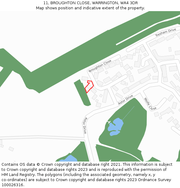 11, BROUGHTON CLOSE, WARRINGTON, WA4 3DR: Location map and indicative extent of plot