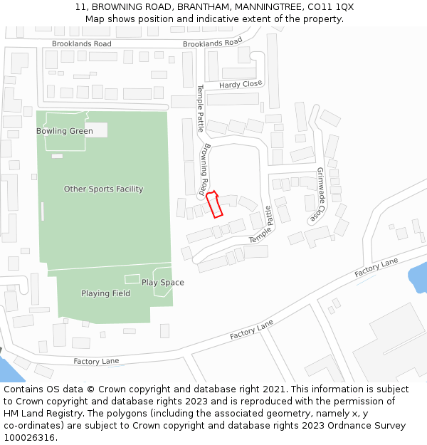 11, BROWNING ROAD, BRANTHAM, MANNINGTREE, CO11 1QX: Location map and indicative extent of plot
