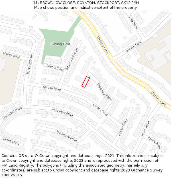 11, BROWNLOW CLOSE, POYNTON, STOCKPORT, SK12 1YH: Location map and indicative extent of plot