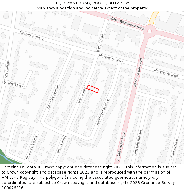 11, BRYANT ROAD, POOLE, BH12 5DW: Location map and indicative extent of plot