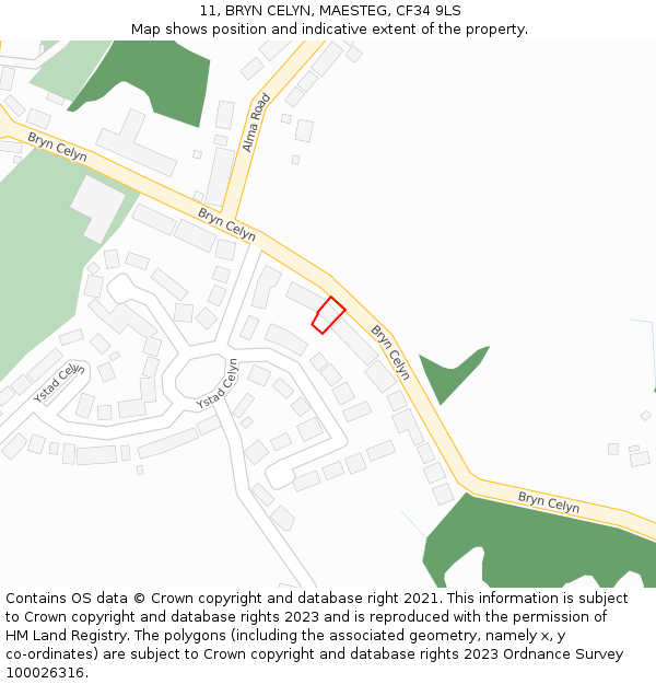 11, BRYN CELYN, MAESTEG, CF34 9LS: Location map and indicative extent of plot