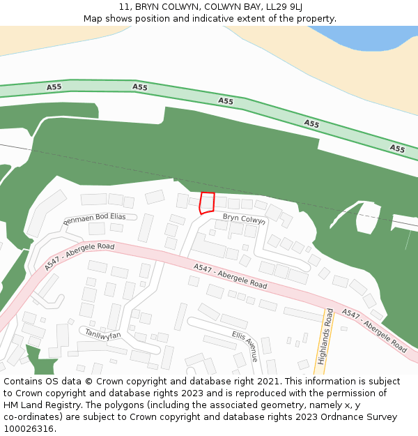 11, BRYN COLWYN, COLWYN BAY, LL29 9LJ: Location map and indicative extent of plot