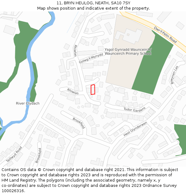 11, BRYN HEULOG, NEATH, SA10 7SY: Location map and indicative extent of plot