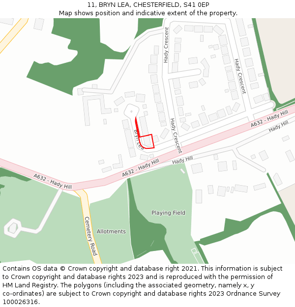 11, BRYN LEA, CHESTERFIELD, S41 0EP: Location map and indicative extent of plot