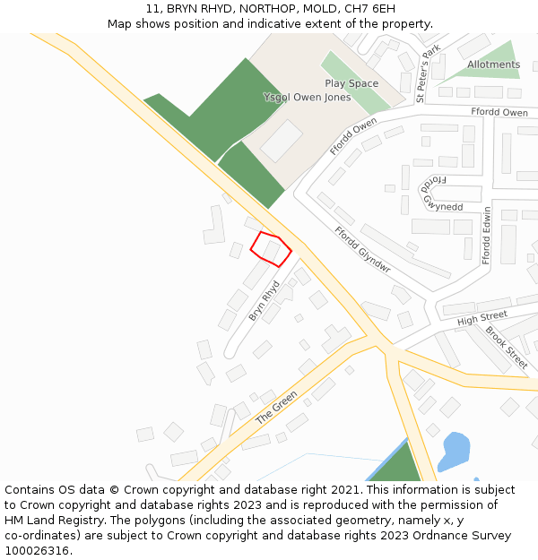 11, BRYN RHYD, NORTHOP, MOLD, CH7 6EH: Location map and indicative extent of plot
