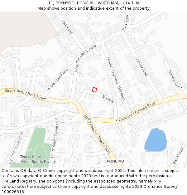 11, BRYNYDD, PONCIAU, WREXHAM, LL14 1HA: Location map and indicative extent of plot