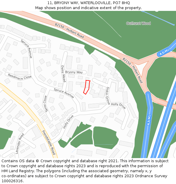 11, BRYONY WAY, WATERLOOVILLE, PO7 8HQ: Location map and indicative extent of plot