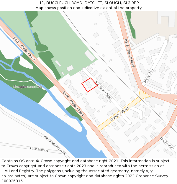 11, BUCCLEUCH ROAD, DATCHET, SLOUGH, SL3 9BP: Location map and indicative extent of plot