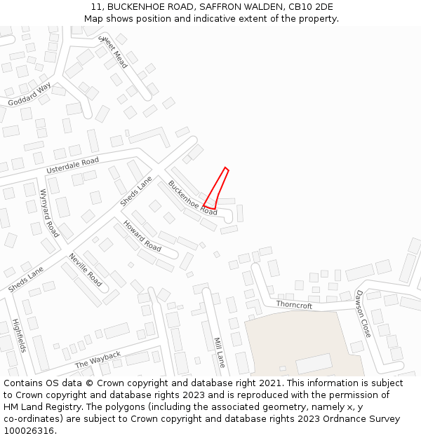 11, BUCKENHOE ROAD, SAFFRON WALDEN, CB10 2DE: Location map and indicative extent of plot