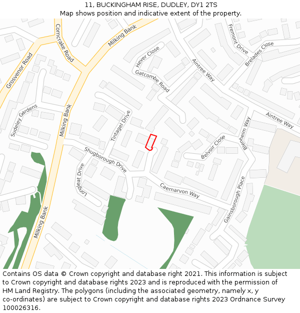 11, BUCKINGHAM RISE, DUDLEY, DY1 2TS: Location map and indicative extent of plot
