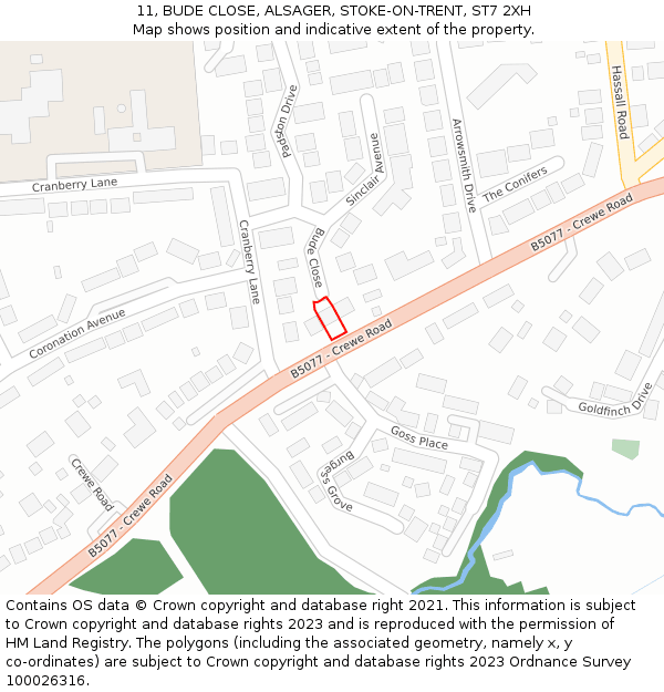 11, BUDE CLOSE, ALSAGER, STOKE-ON-TRENT, ST7 2XH: Location map and indicative extent of plot