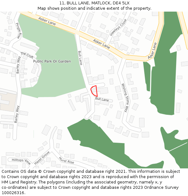 11, BULL LANE, MATLOCK, DE4 5LX: Location map and indicative extent of plot