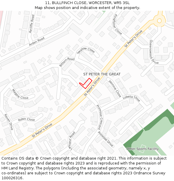 11, BULLFINCH CLOSE, WORCESTER, WR5 3SL: Location map and indicative extent of plot